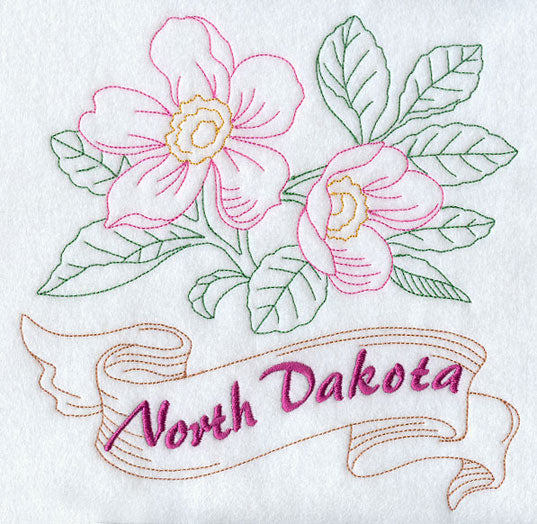 North Dakota - Wild Prairie Rose (Redwork)