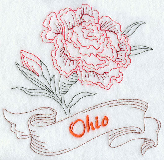 Ohio - Scarlet Carnation (Redwork)