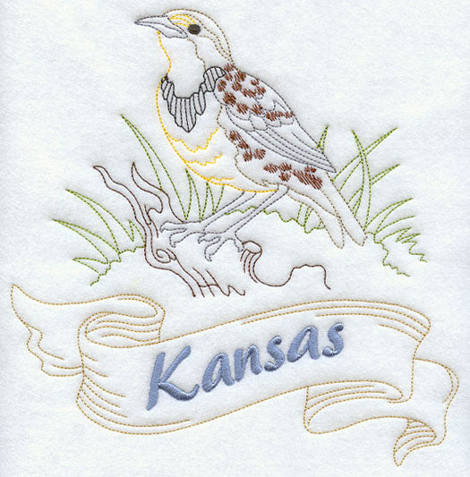 Kansas - Western Meadowlark (Redwork)