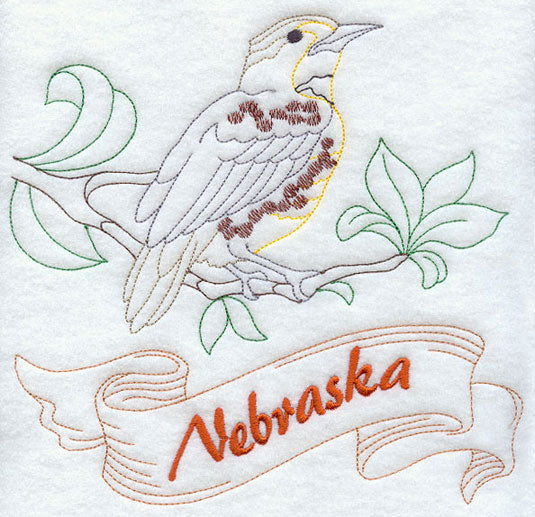 Nebraska - Western Meadowlark (Redwork)