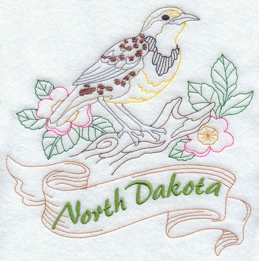 North Dakota - Western Meadowlark (Redwork)