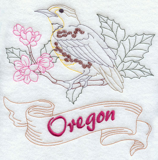 Oregon - Western Meadowlark (Redwork)