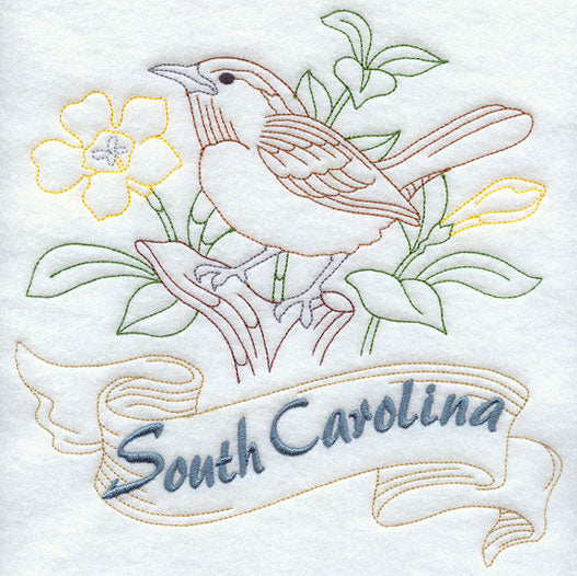 South Carolina - Great Carolina Wren (Redwork)