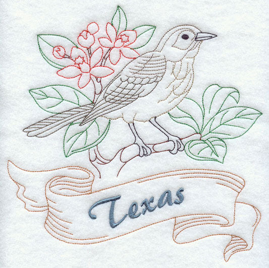 Texas - Mockingbird (Redwork)