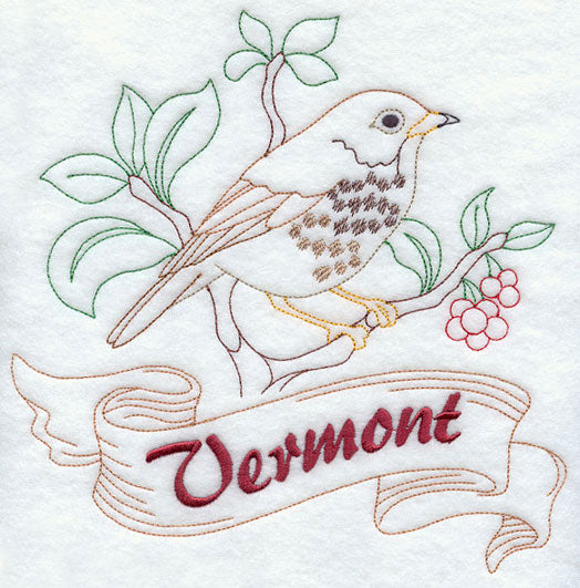 Vermont - Hermit Thrush (Redwork)