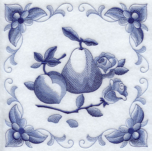 Delft Blue Roses and Fruit Square