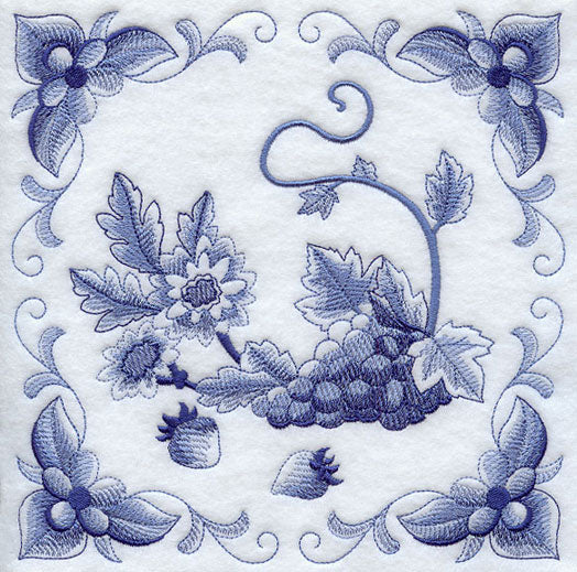 Delft Blue Chrysanthemum and Fruit Square