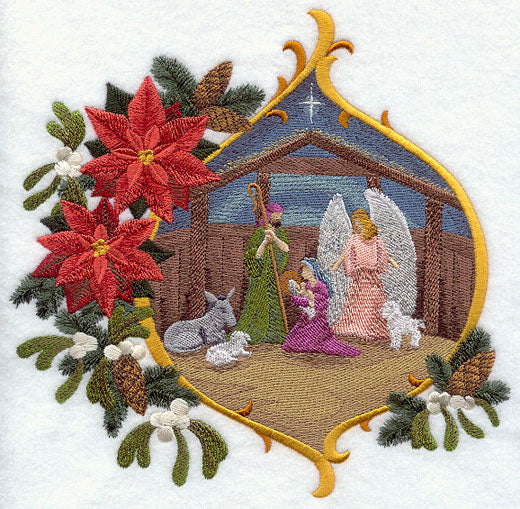 Stable Scene with Christmas Flowers