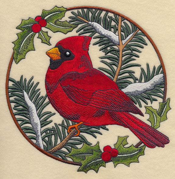 Cardinal in Christmas Blooms - Male