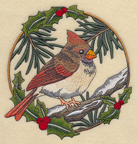 Cardinal in Christmas Blooms - Female