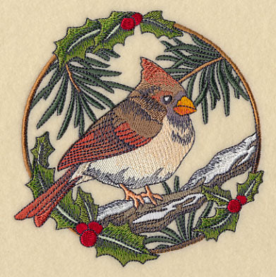 Cardinal in Christmas Blooms - Female