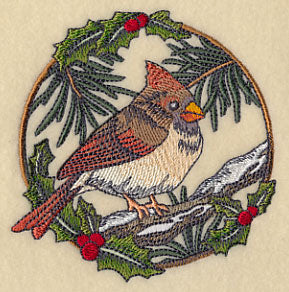 Cardinal in Christmas Blooms - Female