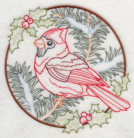 Cardinal in Christmas Blooms - Male (Vintage)