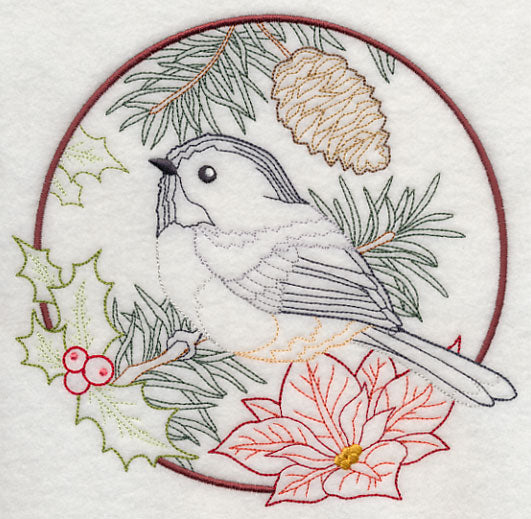 Chickadee in Christmas Blooms (Vintage)