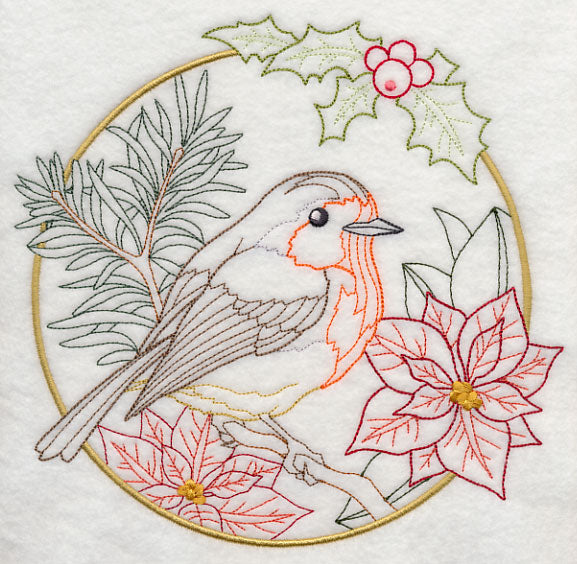 European Robin in Christmas Blooms (Vintage)