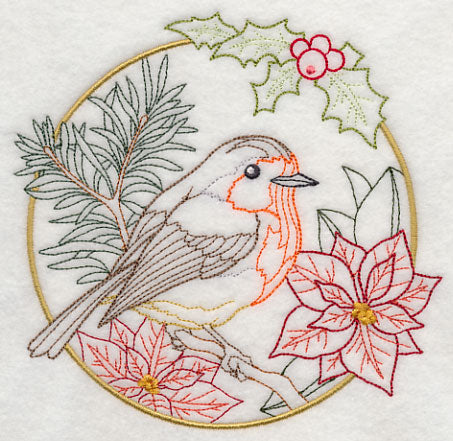 European Robin in Christmas Blooms (Vintage)