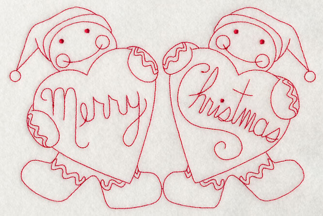 Merry Christmas Gingerbread Men (Redwork)