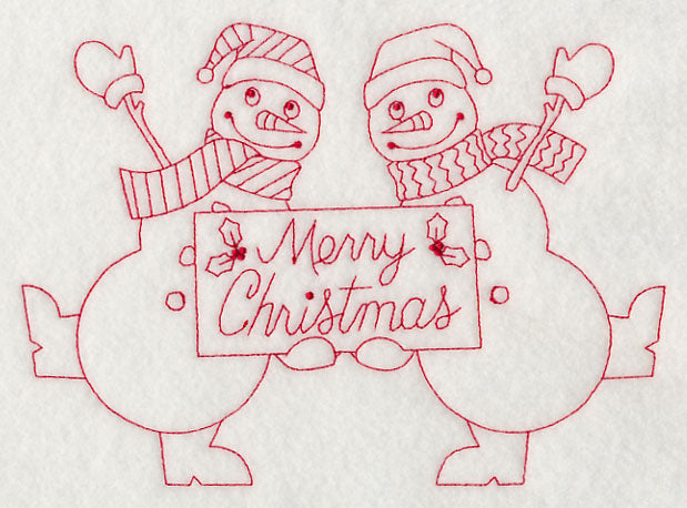 Merry Christmas Snowmen (Redwork)