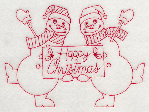 Happy Christmas Snowmen (Redwork)