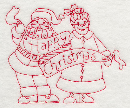 Happy Christmas from Santa and Mrs. Claus (Redwork)