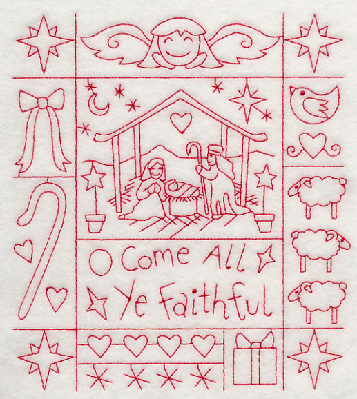 O Come All Ye Faithful Shadow Box (Redwork)