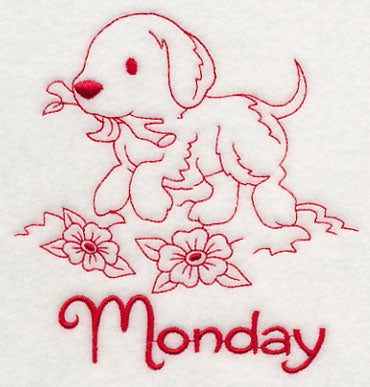 Busy Puppy on Monday (Redwork)