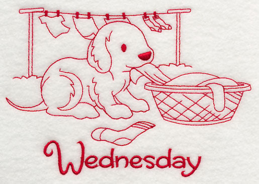 Busy Puppy on Wednesday (Redwork)