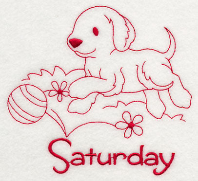 Busy Puppy on Saturday (Redwork)