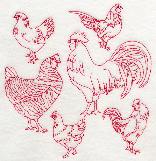 Chicken Medley (Redwork)