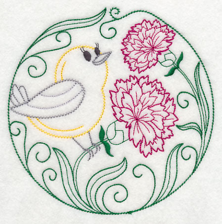 Prothonotary Warbler and Carnations (Vintage)