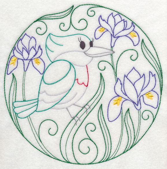 Green Kingfisher and Harmony Irises (Vintage)