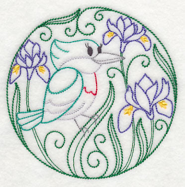 Green Kingfisher and Harmony Irises (Vintage)