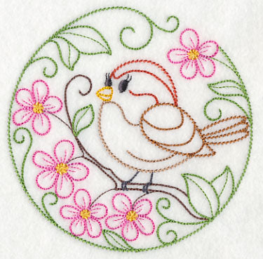 American Tree Sparrow and Apple Blossoms (Vintage)