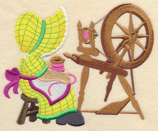 Sunbonnet Sue at the Spinning Wheel