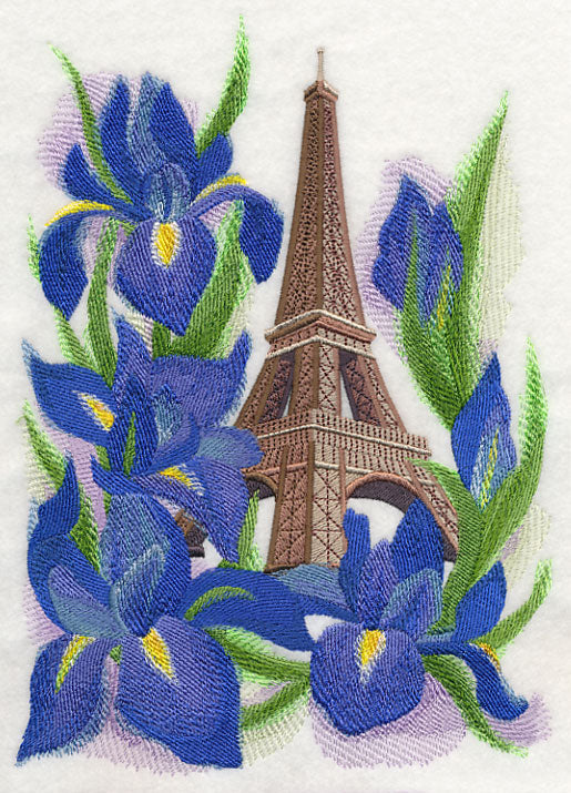 Eiffel Tower and Irises in Watercolor
