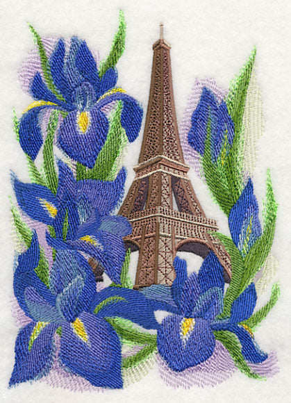 Eiffel Tower and Irises in Watercolor