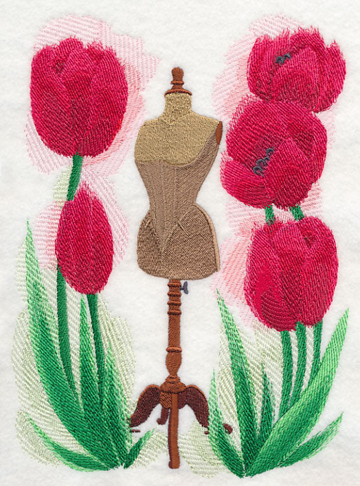 Dress Form with Tulips in Watercolor
