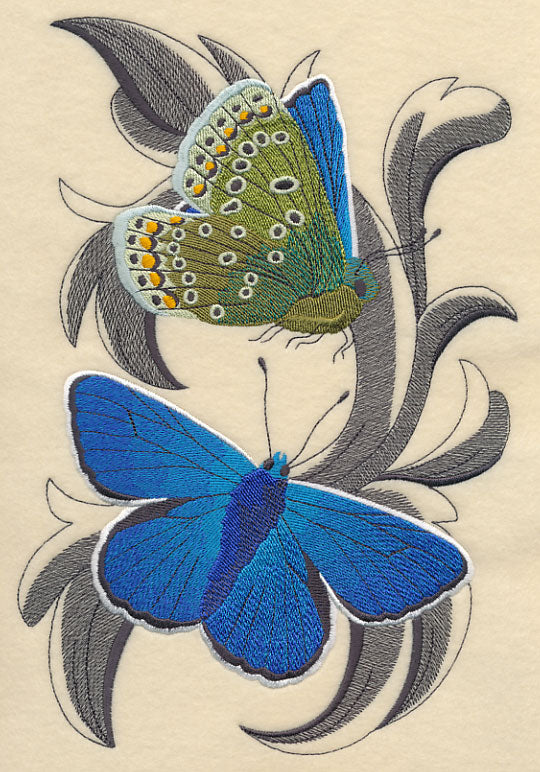 Common Blue Butterflies with Baroque Background