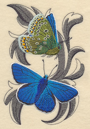 Common Blue Butterflies with Baroque Background