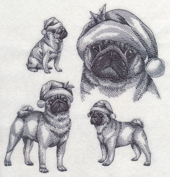 Pugs with Santa Hats Sketch