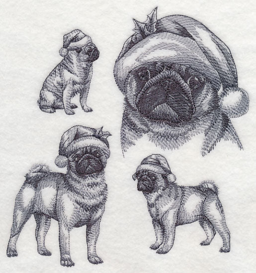 Pugs with Santa Hats Sketch