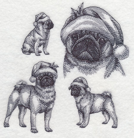 Pugs with Santa Hats Sketch