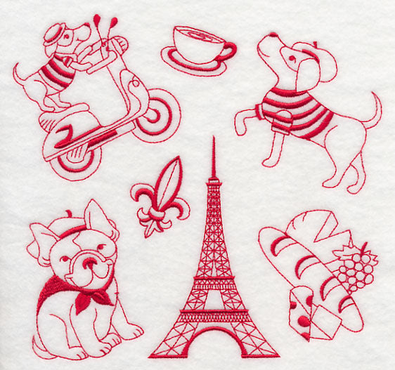 Parisian Pooches (Redwork)