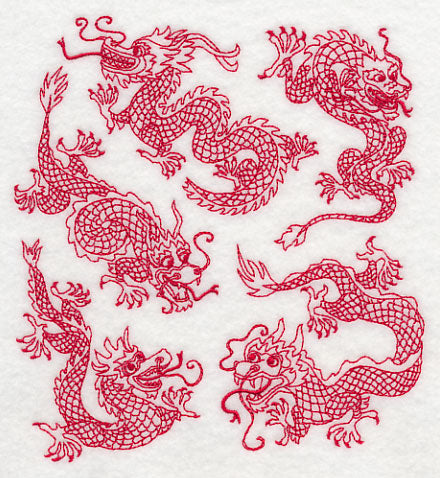 Chinese Dragons (Redwork)