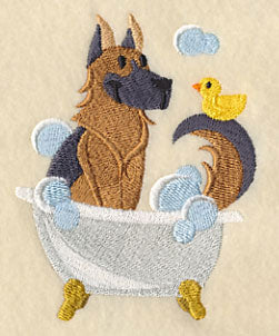 German Shepherd in a Tub