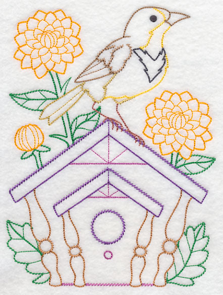 Meadowlark and Dahlias (Vintage)