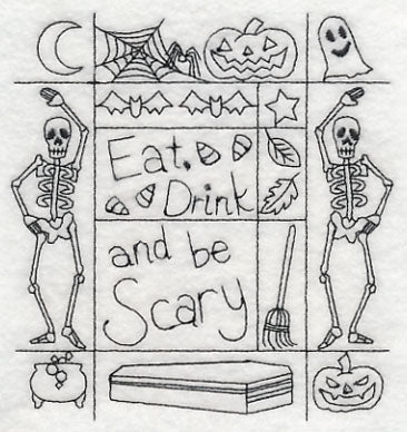 Eat, Drink and Be Scary Shadow Box (Blackwork)