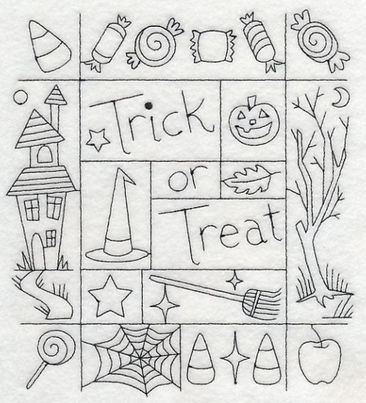 Trick or Treat Shadow Box (Blackwork)