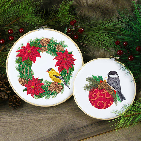 Goldfinch and Poinsettia Wreath