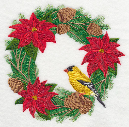 Goldfinch and Poinsettia Wreath